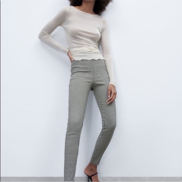 Zara Black and White Check Gingham High Rise Pants size Medium - Picture 2 of 6